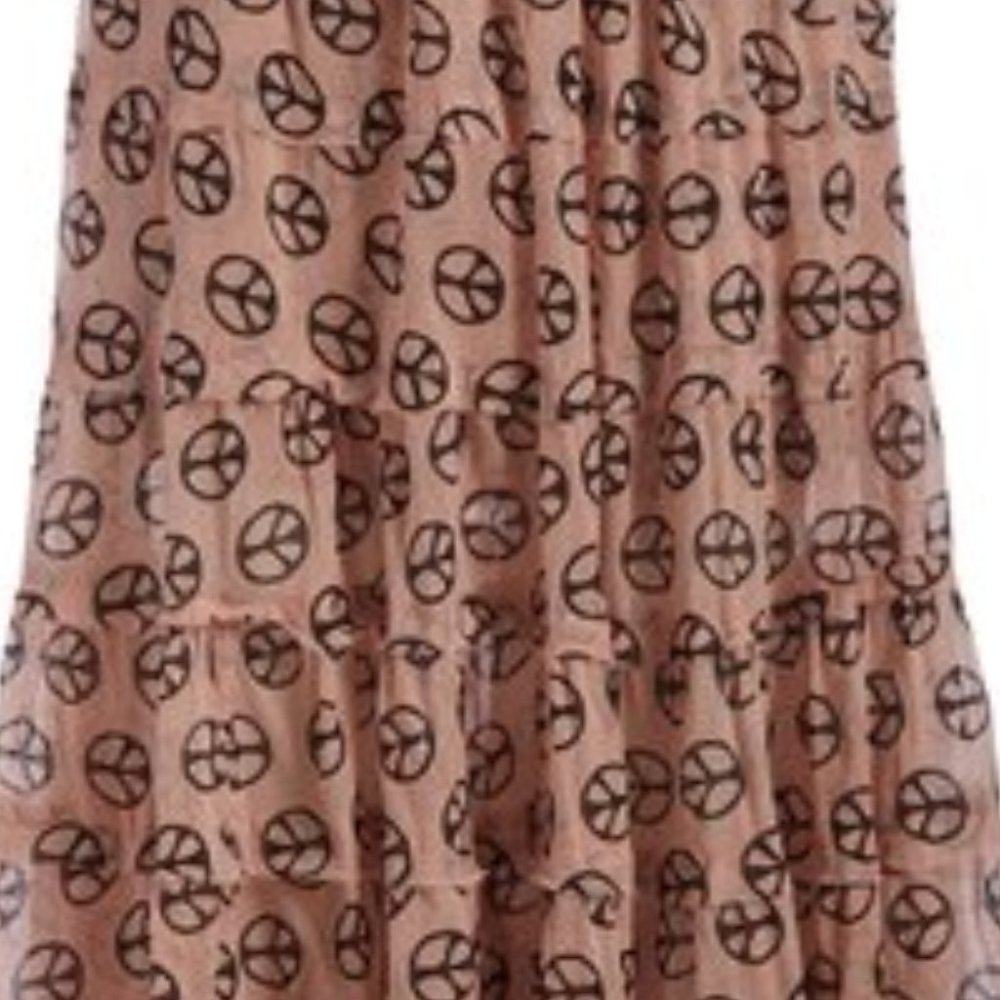 NEW~Crinkle Rayon Apricot & Black Tiered Skirt - Picture 3 of 3